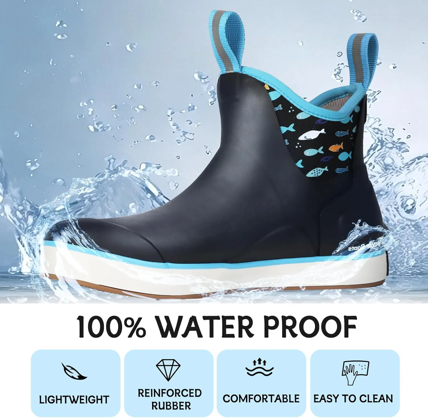 Showave Women's Rain Boots, Waterproof Ankle Rubber Deck Boots, Insulated Neoprene Non-Slip Boots, Lightweight Outdoor Hunting Fishing Garden Boots for Women
