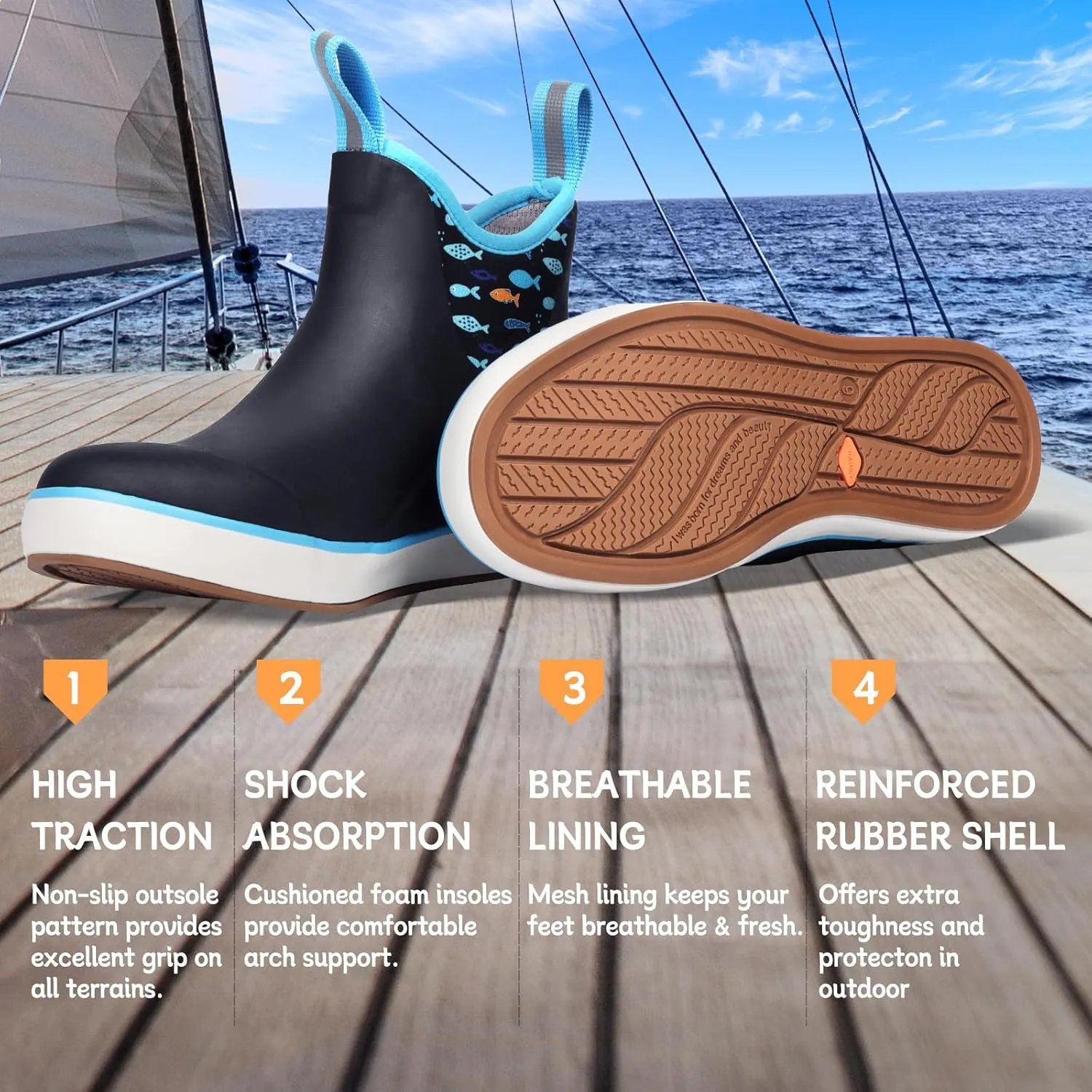 Showave Women's Rain Boots, Waterproof Ankle Rubber Deck Boots, Insulated Neoprene Non-Slip Boots, Lightweight Outdoor Hunting Fishing Garden Boots for Women