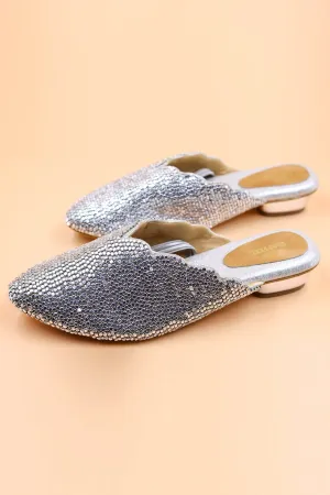 Silver Chain Embellished Mules