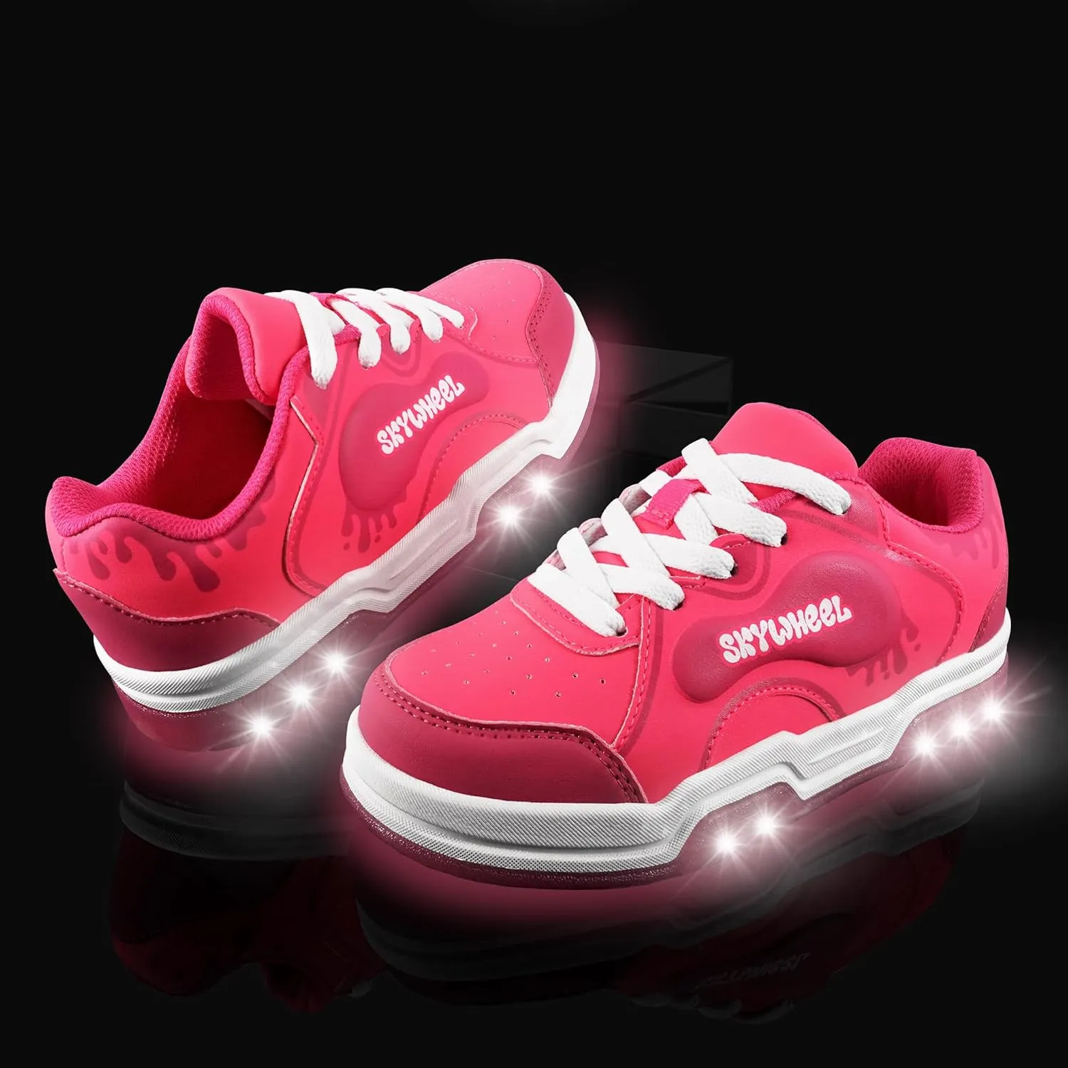 SKYWHEEL Kids Sneakers for Boys Gilrs Light Up Tennis Shoes Size 11 to Big Kids Size 3 Skate Shoes Lace up Athletic Running Walking Sneakers