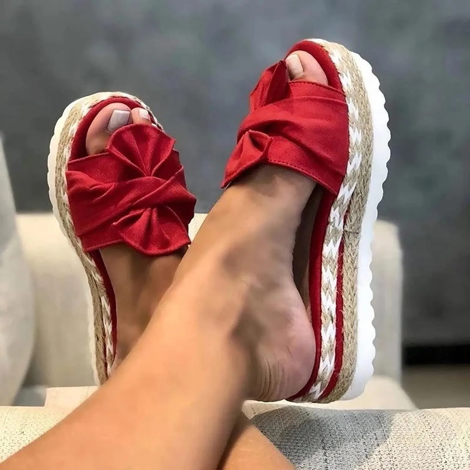 Slides for Women Cute Bow Tie Knot On Top Strap, Comfy Slip On Open Toe Flat Sandals Casual Summer Beach Walking Slippers