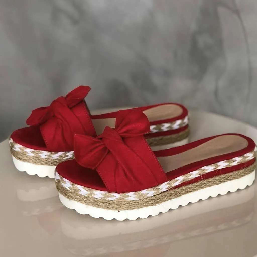 Slides for Women Cute Bow Tie Knot On Top Strap, Comfy Slip On Open Toe Flat Sandals Casual Summer Beach Walking Slippers