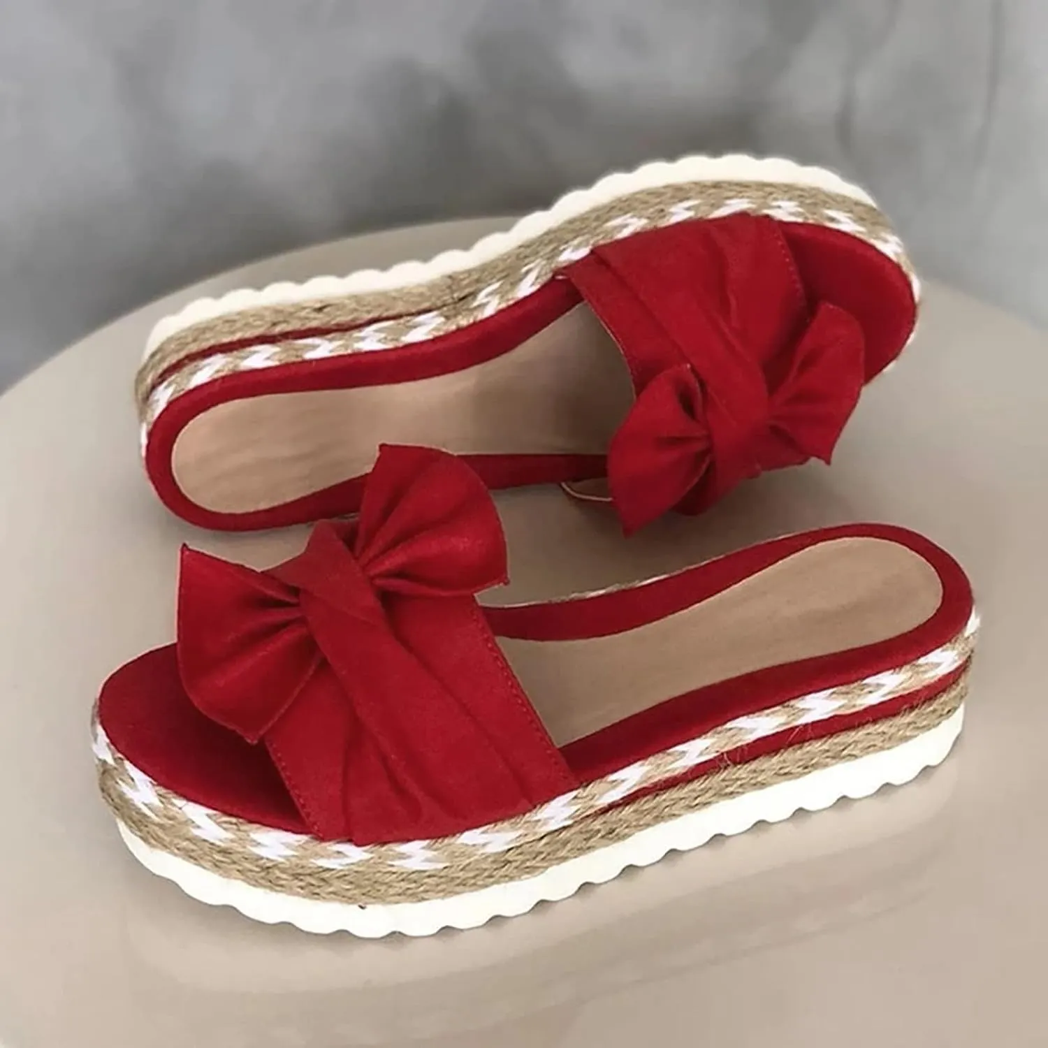 Slides for Women Cute Bow Tie Knot On Top Strap, Comfy Slip On Open Toe Flat Sandals Casual Summer Beach Walking Slippers