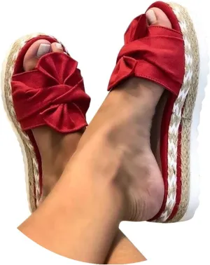 Slides for Women Cute Bow Tie Knot On Top Strap, Comfy Slip On Open Toe Flat Sandals Casual Summer Beach Walking Slippers