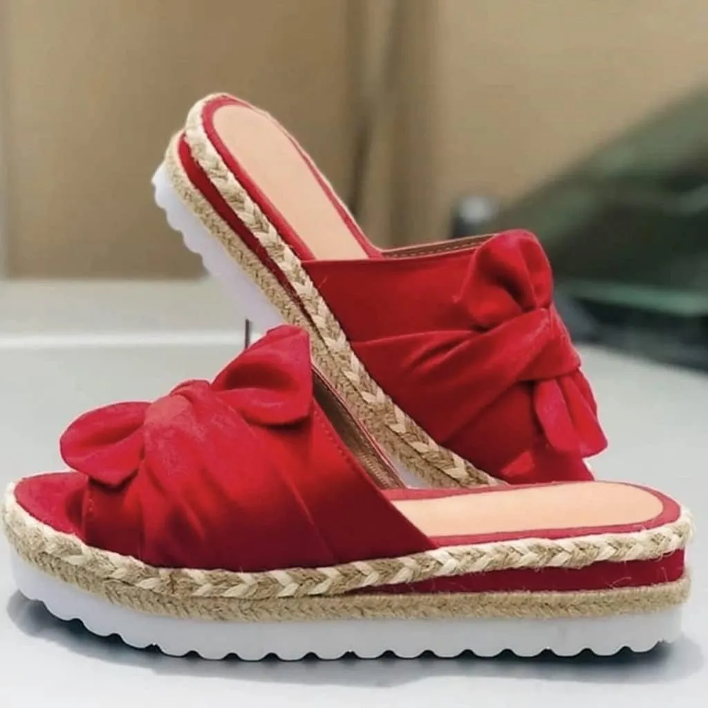 Slides for Women Cute Bow Tie Knot On Top Strap, Comfy Slip On Open Toe Flat Sandals Casual Summer Beach Walking Slippers