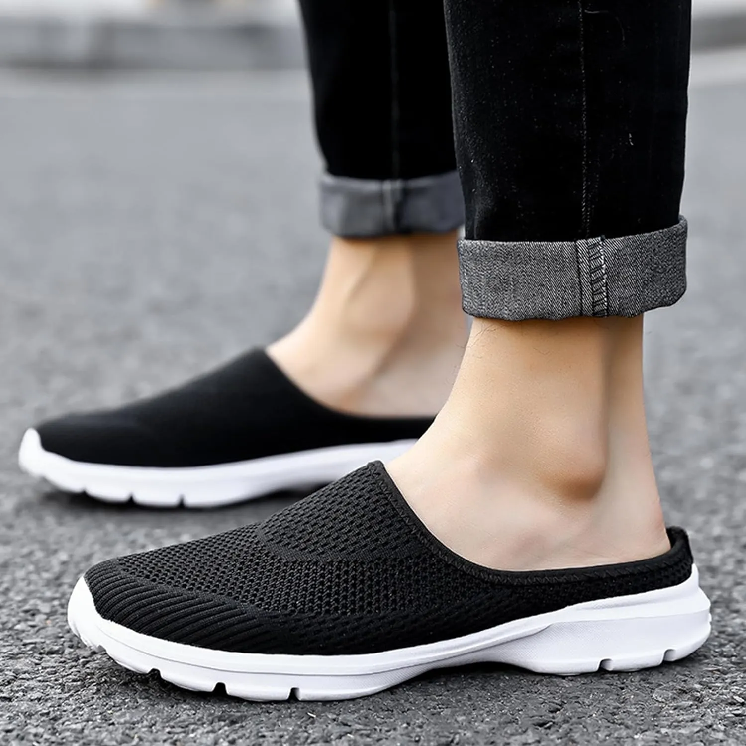 Slip On Mules & Clogs for Womens Breathable Mesh Walking Mules Sneakers Lightweight Open Back Slip On Shoes Closed Toe Slides Summer Breathable Slippers