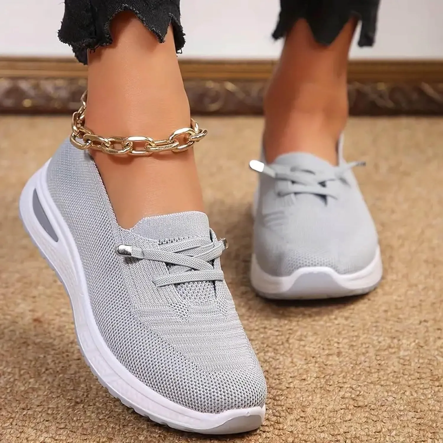 Slip On Orthopedic Sneakers Women Breathable Lightweight Woven Shoes Wide Width Soft Sole Arch Support Non-Slip Shoe Comfortable Platform Loafers