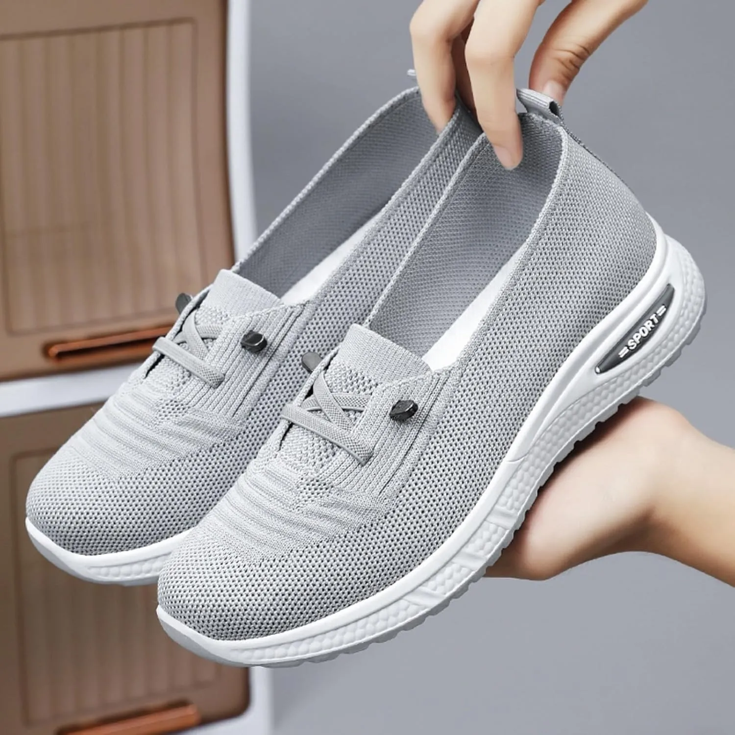 Slip On Orthopedic Sneakers Women Breathable Lightweight Woven Shoes Wide Width Soft Sole Arch Support Non-Slip Shoe Comfortable Platform Loafers