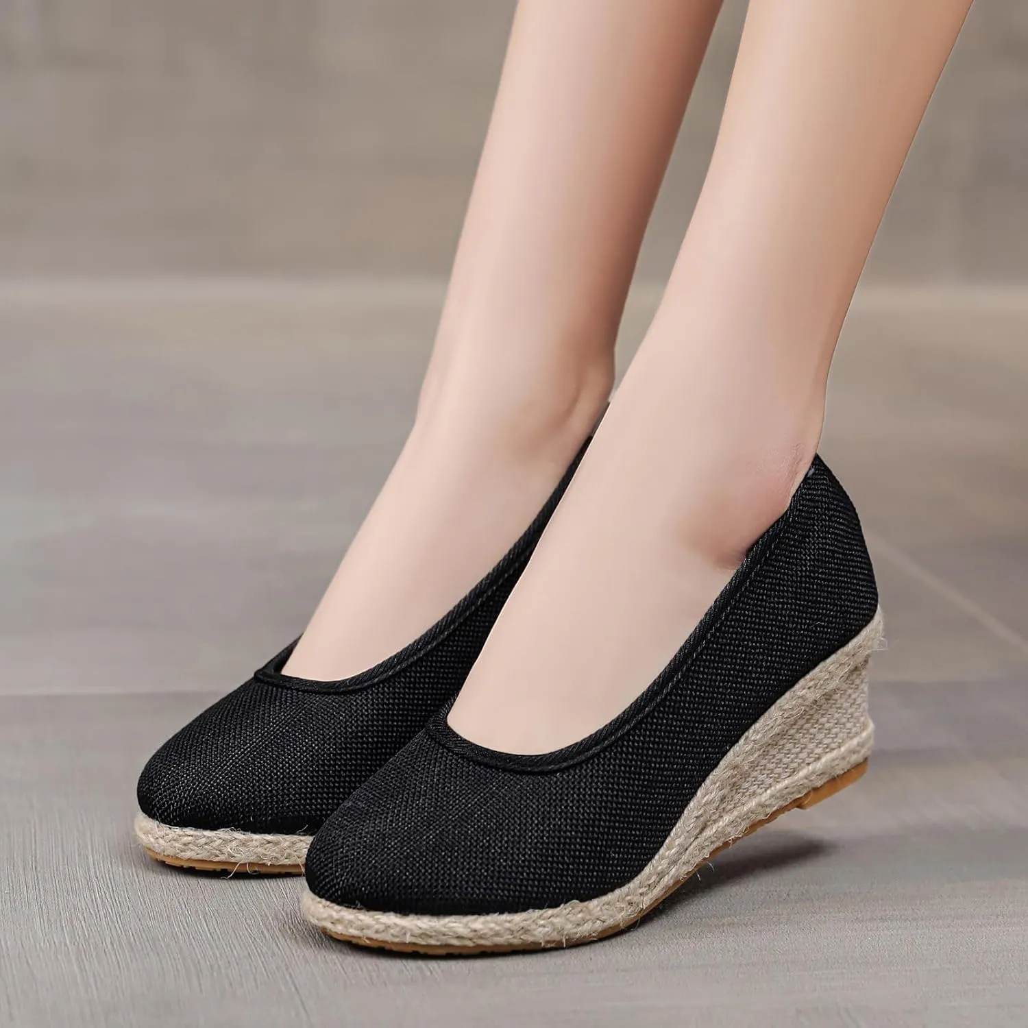 Slip On Women Beach Shoes Round Summer Breathable Fashion Sandals Wedges Toe Comfortable Women's Sandals Lady Slip Walking Shoe