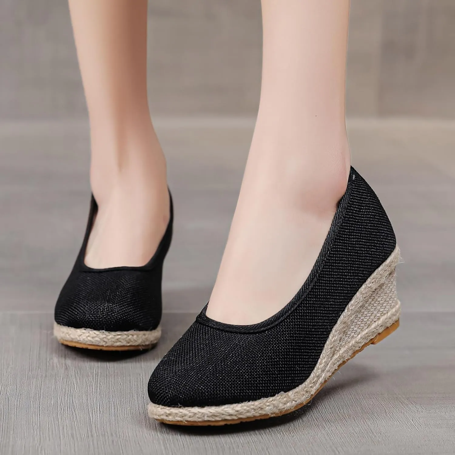 Slip On Women Beach Shoes Round Summer Breathable Fashion Sandals Wedges Toe Comfortable Women's Sandals Lady Slip Walking Shoe