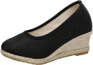 Slip On Women Beach Shoes Round Summer Breathable Fashion Sandals Wedges Toe Comfortable Women's Sandals Lady Slip Walking Shoe