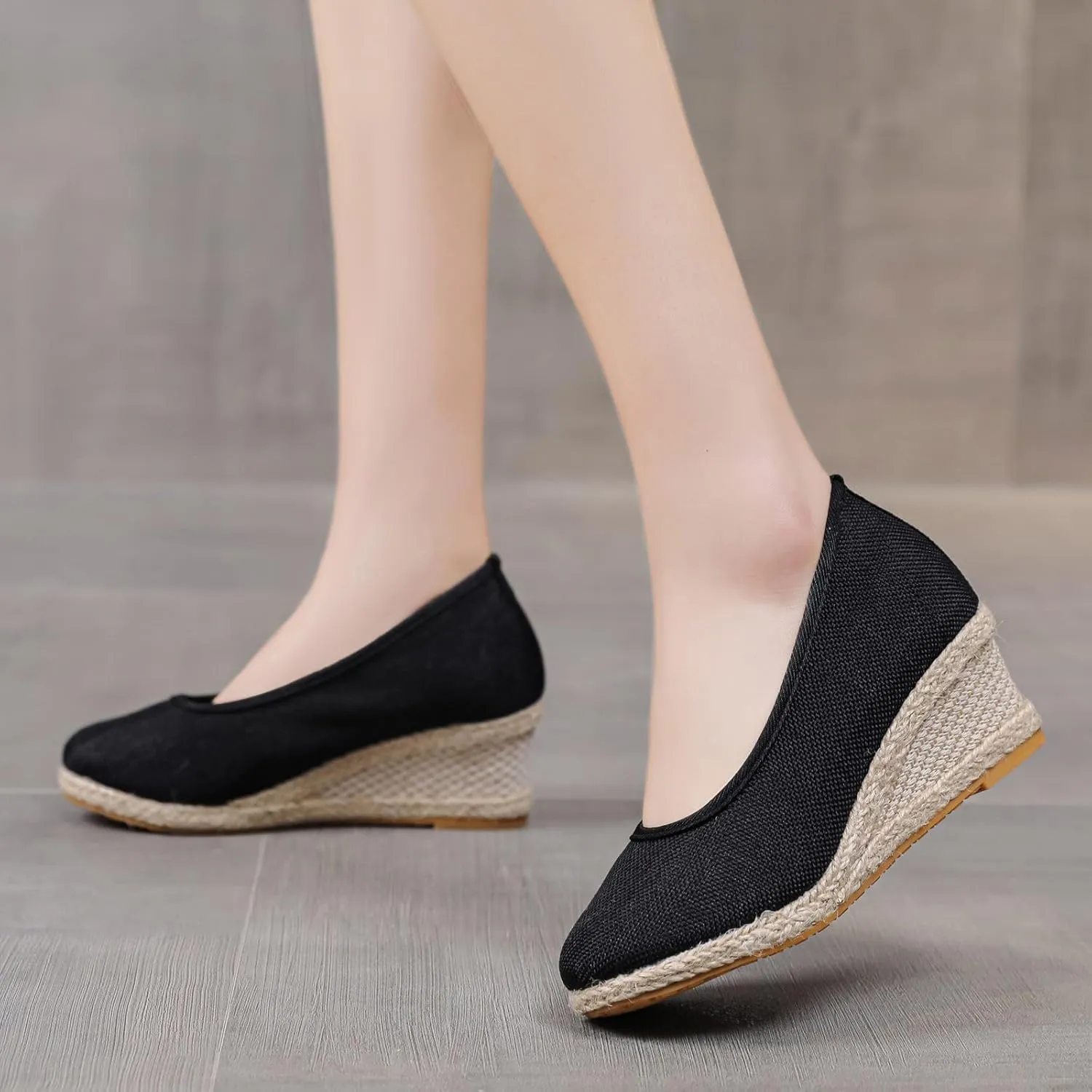 Slip On Women Beach Shoes Round Summer Breathable Fashion Sandals Wedges Toe Comfortable Women's Sandals Lady Slip Walking Shoe