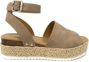 SODA Clip Womens Casual Espadrilles Trim Flatform Studded Wedge
