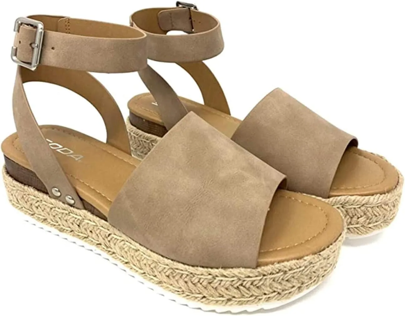 SODA Clip Womens Casual Espadrilles Trim Flatform Studded Wedge