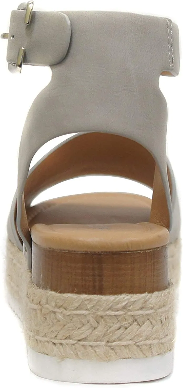 SODA Clip Womens Casual Espadrilles Trim Flatform Studded Wedge