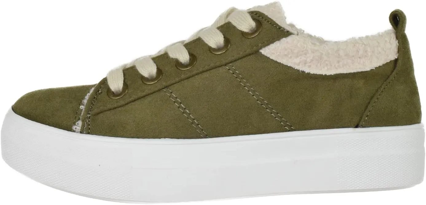 Soda Flat Women's Shoes Lace Up Loafers Casual Sneakers Synthetic Fur Hidden Flatform Endear-G