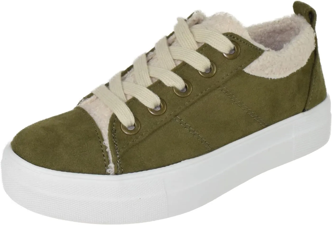 Soda Flat Women's Shoes Lace Up Loafers Casual Sneakers Synthetic Fur Hidden Flatform Endear-G