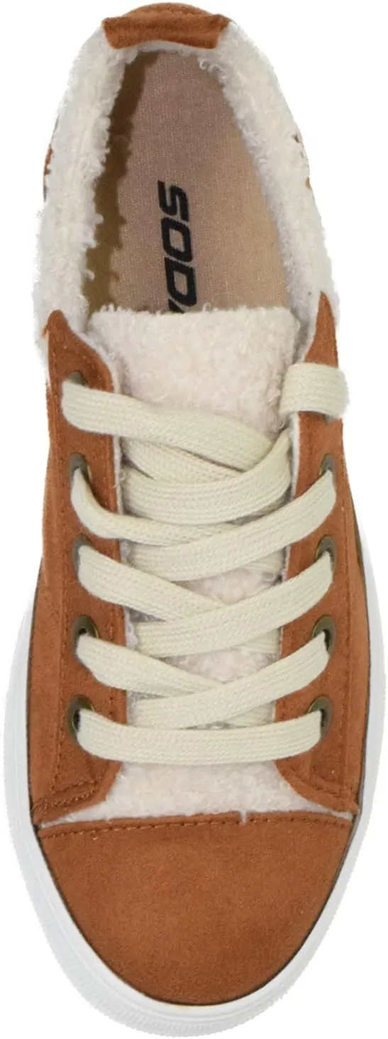 Soda Flat Women's Shoes Lace Up Loafers Casual Sneakers Synthetic Fur Hidden Flatform Endear-G