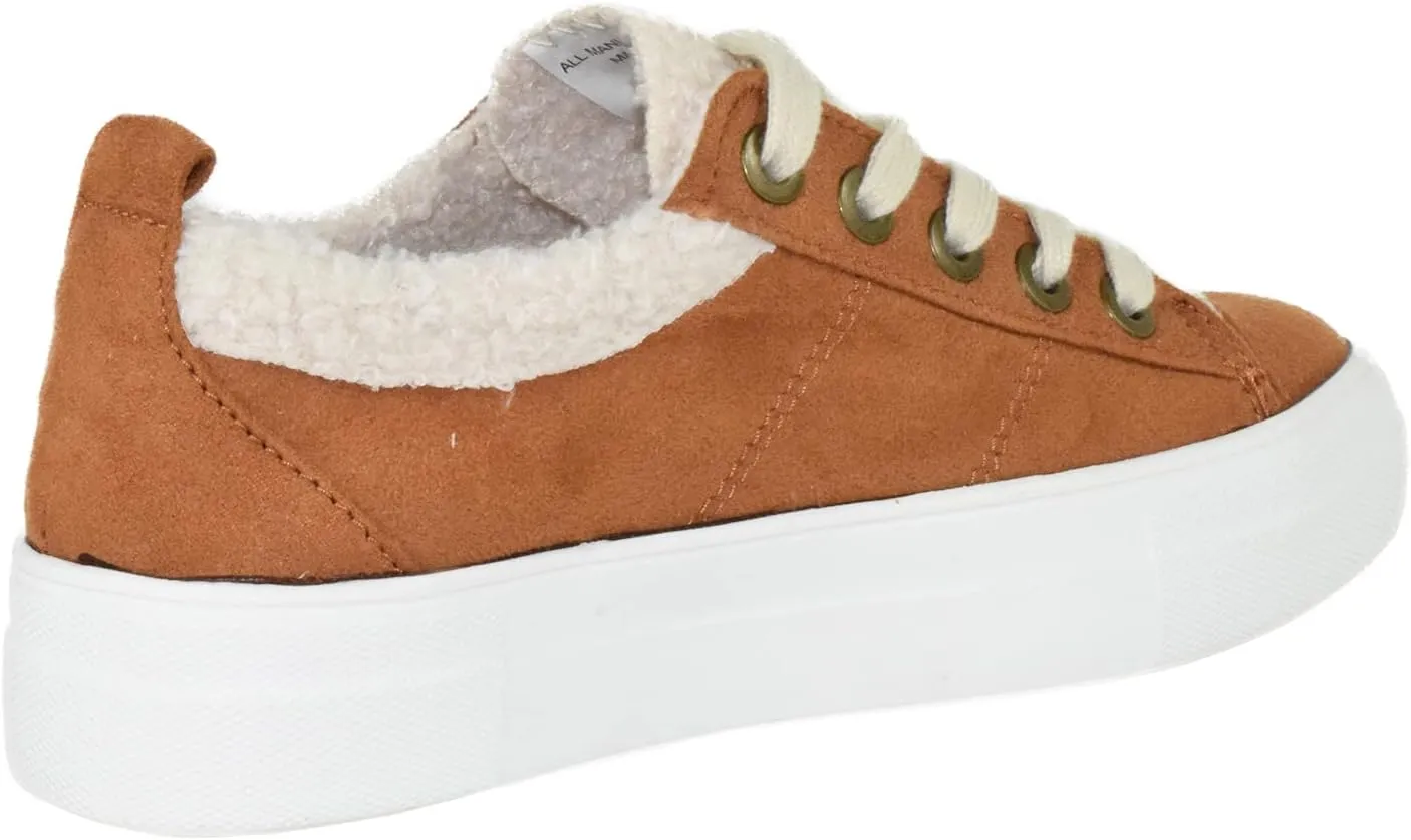 Soda Flat Women's Shoes Lace Up Loafers Casual Sneakers Synthetic Fur Hidden Flatform Endear-G