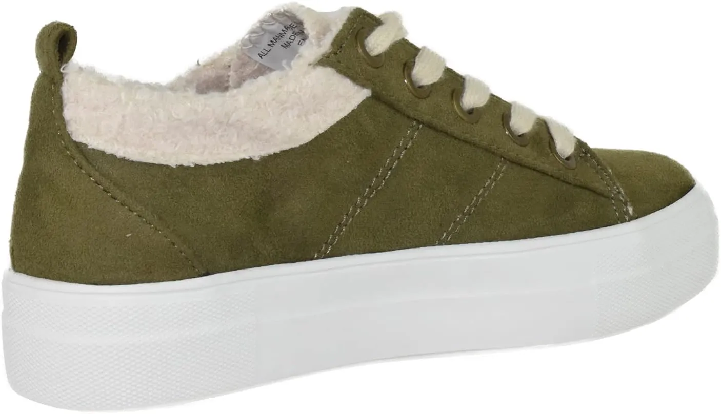 Soda Flat Women's Shoes Lace Up Loafers Casual Sneakers Synthetic Fur Hidden Flatform Endear-G