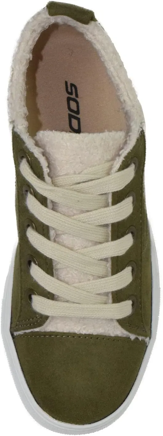 Soda Flat Women's Shoes Lace Up Loafers Casual Sneakers Synthetic Fur Hidden Flatform Endear-G