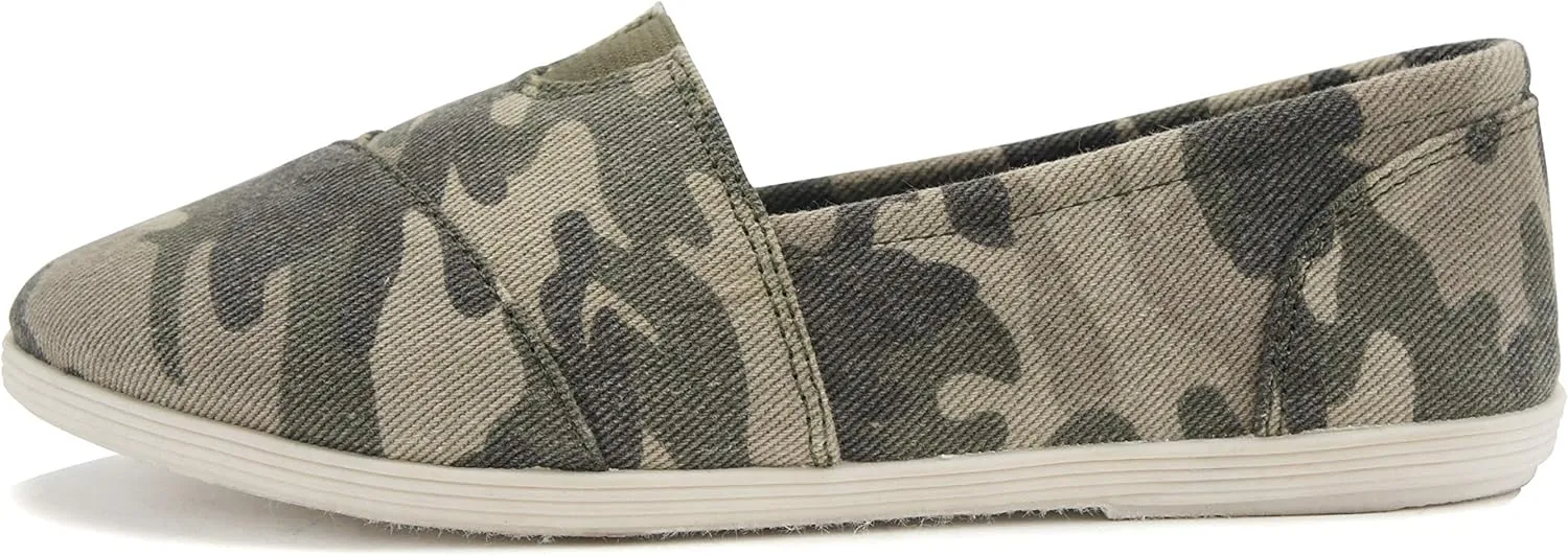 Soda OBJI ~ Women Fashion Flat Slip On Canvas Loafers Padded Gel Foam Insoles (Camouflage, Numeric_6_Point_5)
