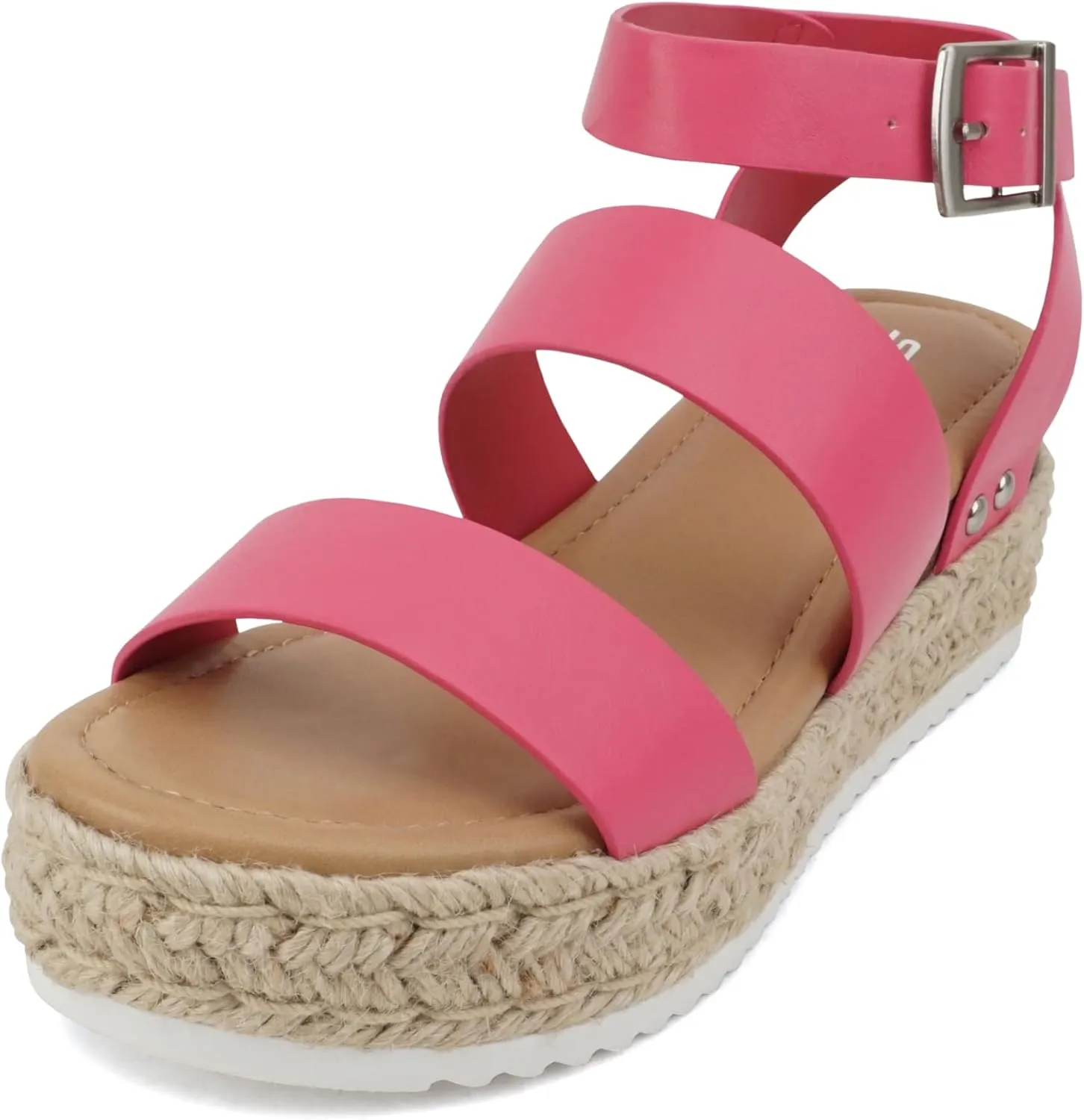 Soda Top Shoe Bryce Open Toe Buckle Ankle Strap Espadrilles Flatform Wedge Casual Sandal