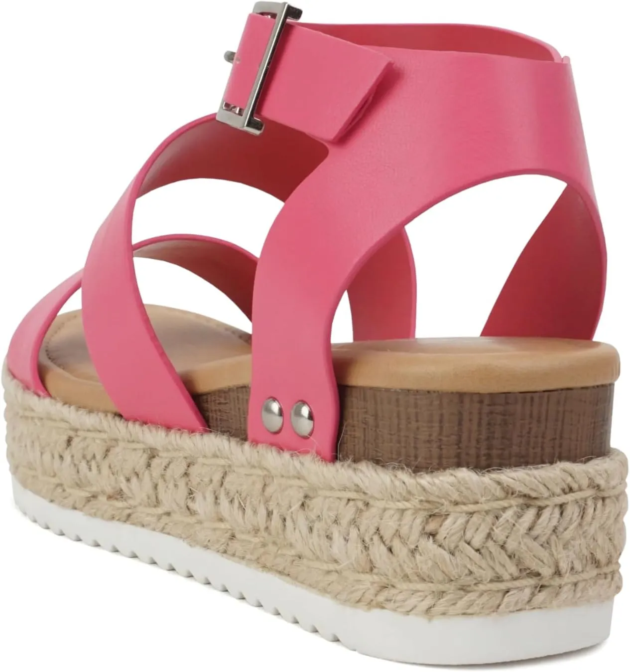 Soda Top Shoe Bryce Open Toe Buckle Ankle Strap Espadrilles Flatform Wedge Casual Sandal