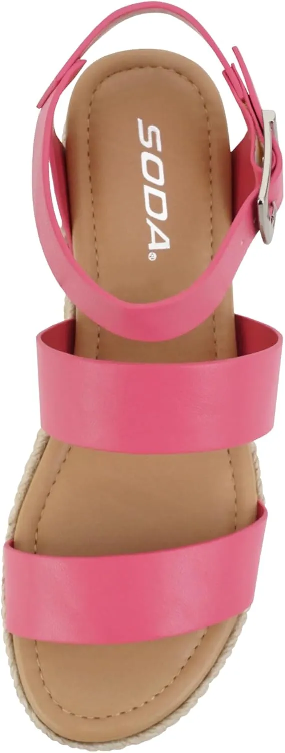 Soda Top Shoe Bryce Open Toe Buckle Ankle Strap Espadrilles Flatform Wedge Casual Sandal