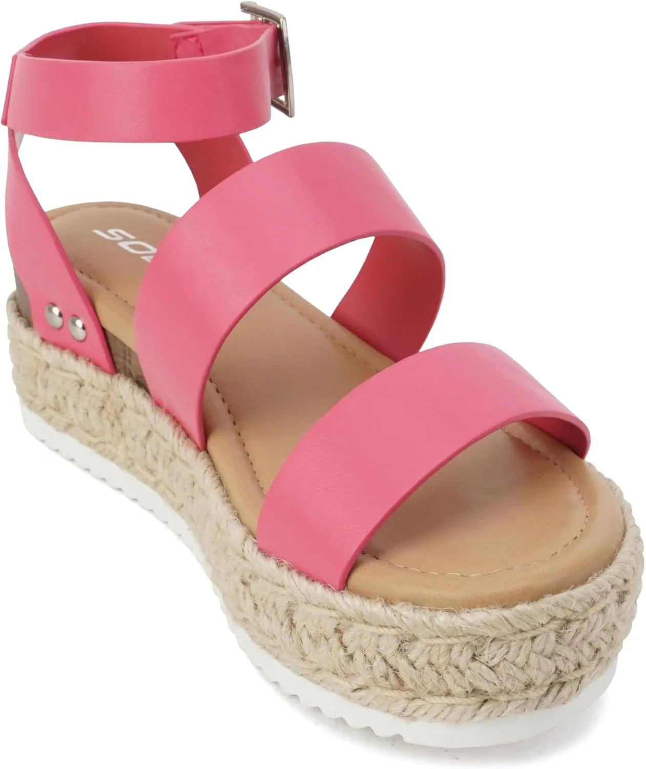 Soda Top Shoe Bryce Open Toe Buckle Ankle Strap Espadrilles Flatform Wedge Casual Sandal