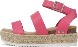 Soda Top Shoe Bryce Open Toe Buckle Ankle Strap Espadrilles Flatform Wedge Casual Sandal