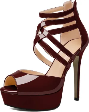 Soireelady Womens Platform Heels Ankle Strap High Heel Sandals Peep Toe Strappy Stiletto Heels Sexy Stripper Heeled Sandals 6 Inches