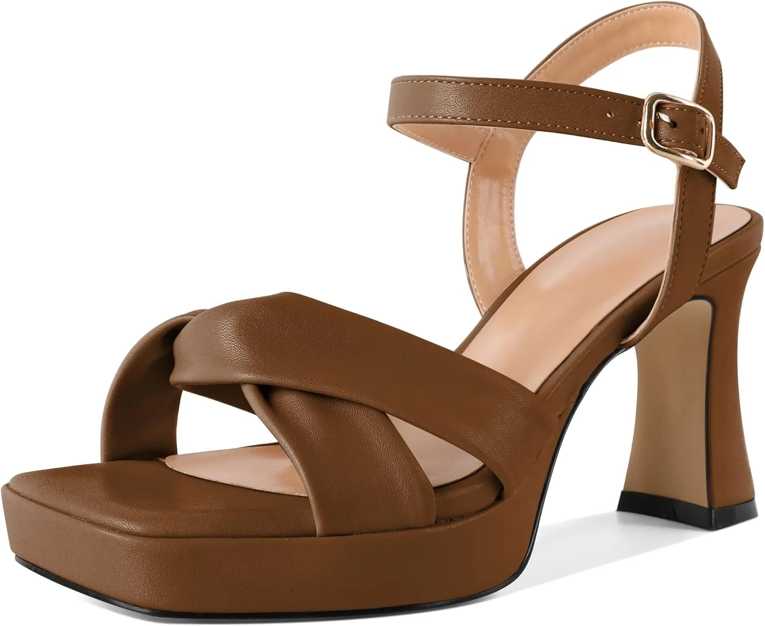 Soireelady Womens Platform Heels, Chunky Heel Ankle Strap Open Toe Block Heels, Square Toe Ankle Strap Heeled Sandals 3.5 Inches