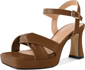 Soireelady Womens Platform Heels, Chunky Heel Ankle Strap Open Toe Block Heels, Square Toe Ankle Strap Heeled Sandals 3.5 Inches