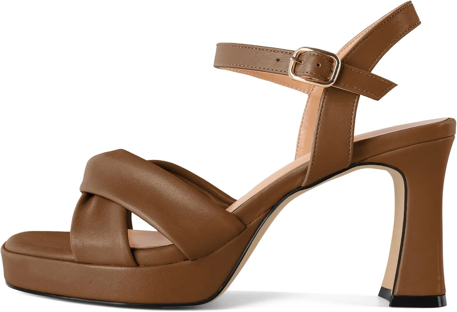 Soireelady Womens Platform Heels, Chunky Heel Ankle Strap Open Toe Block Heels, Square Toe Ankle Strap Heeled Sandals 3.5 Inches