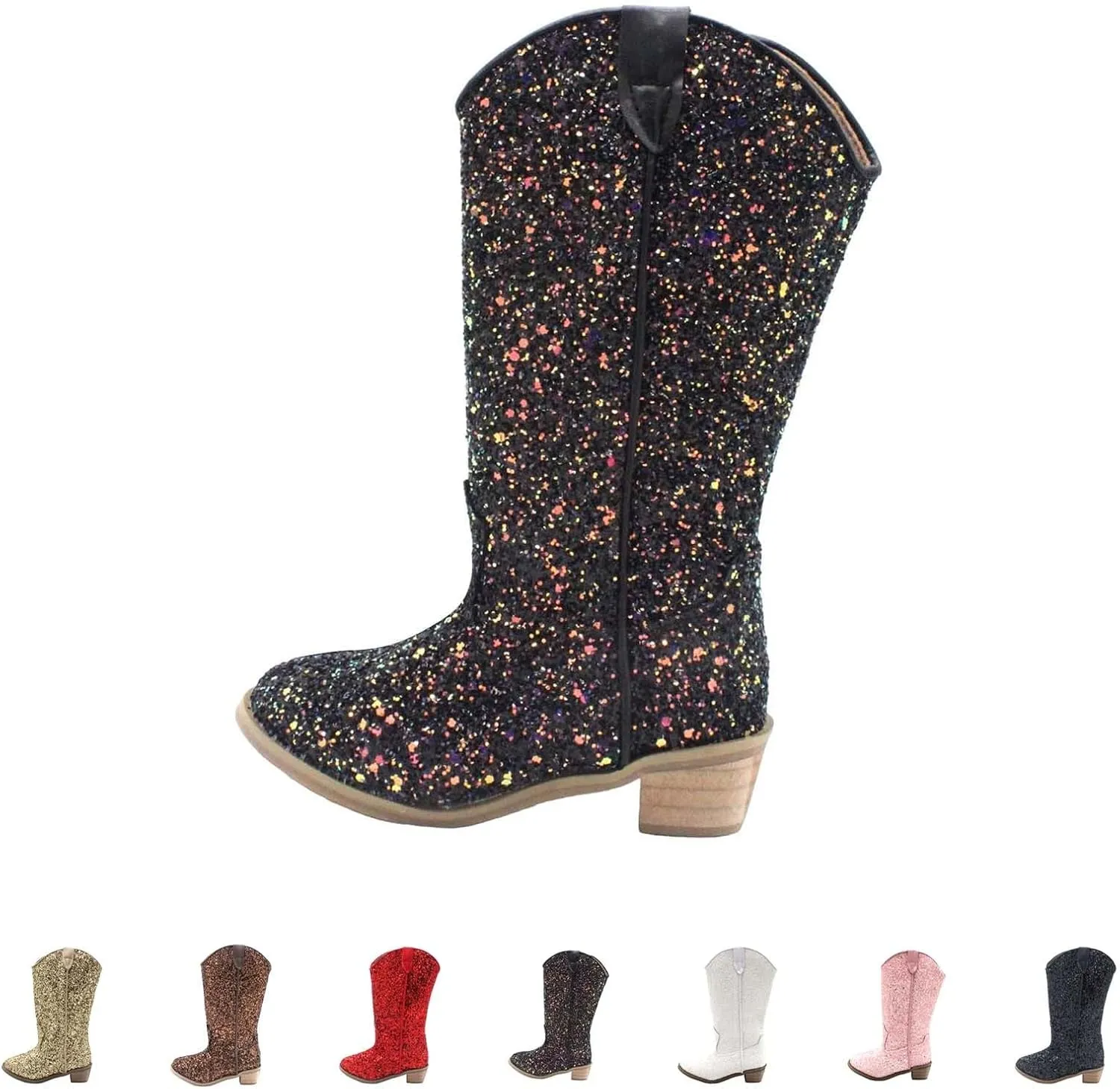 Sparkly Boots for Girls Cowboy Boots Square Toe Kids Boots Embroidered Western Boots Cow Girl Boots for Toddler