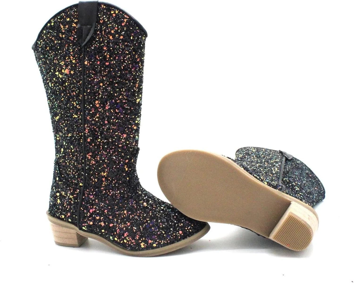 Sparkly Boots for Girls Cowboy Boots Square Toe Kids Boots Embroidered Western Boots Cow Girl Boots for Toddler