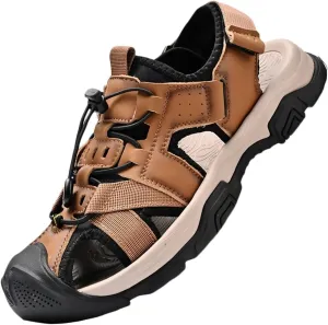 Sports Outdoor Closed Toe Leather Sandals Summer Men's Beach Shoes Casual Trekking Walking Hiking Sandals