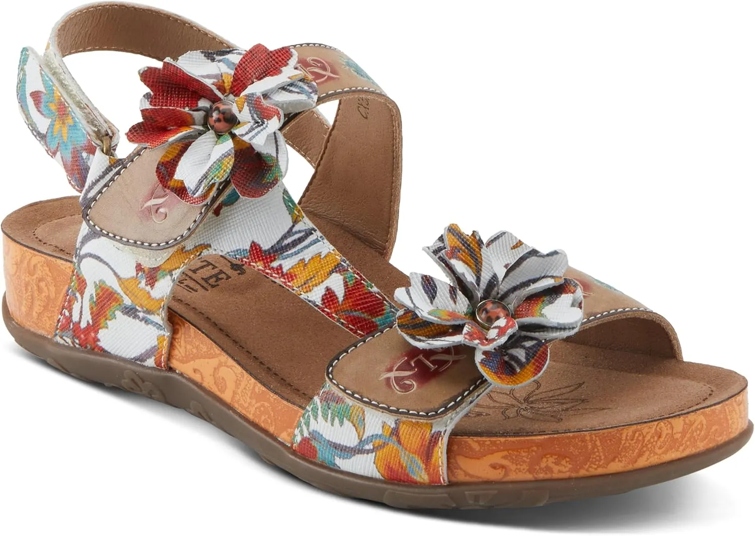 Spring Step L'Artiste Women's ERICA-SPRING Leather Slide Sandals with Decorative Floral Accents