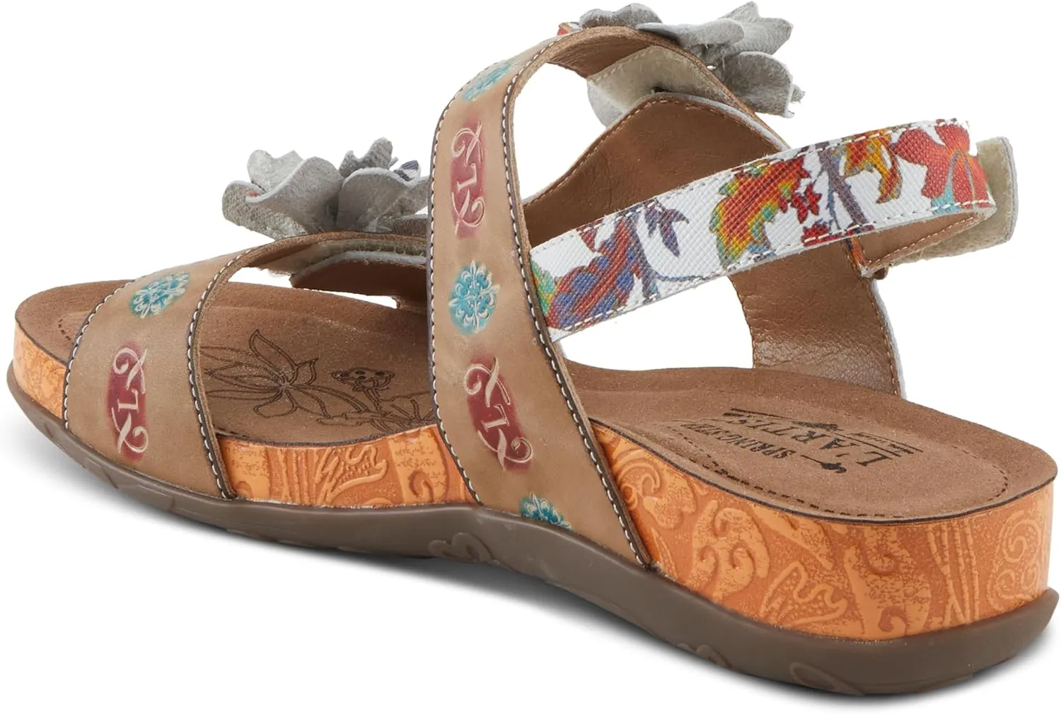 Spring Step L'Artiste Women's ERICA-SPRING Leather Slide Sandals with Decorative Floral Accents
