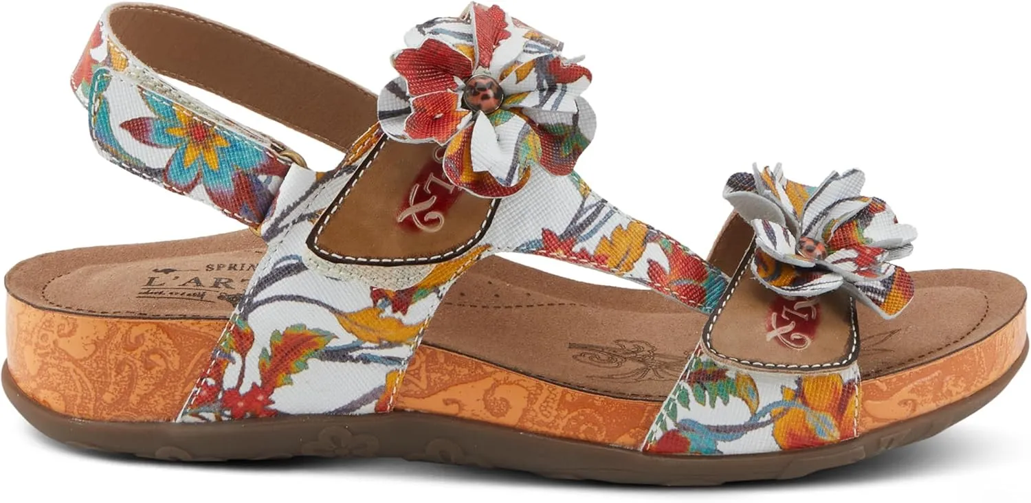 Spring Step L'Artiste Women's ERICA-SPRING Leather Slide Sandals with Decorative Floral Accents