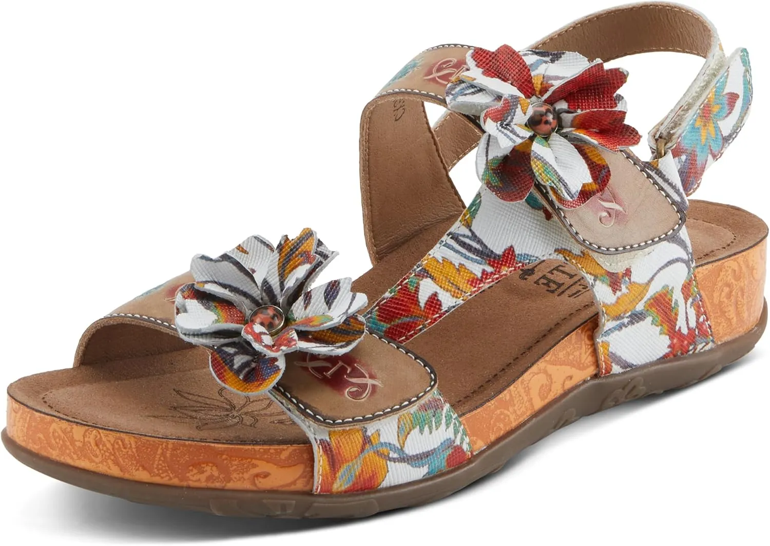 Spring Step L'Artiste Women's ERICA-SPRING Leather Slide Sandals with Decorative Floral Accents