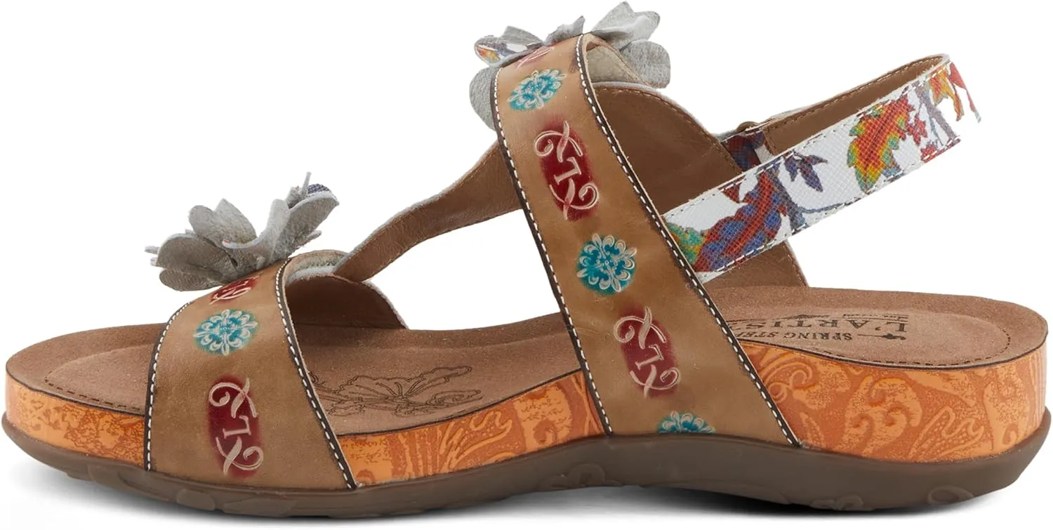 Spring Step L'Artiste Women's ERICA-SPRING Leather Slide Sandals with Decorative Floral Accents