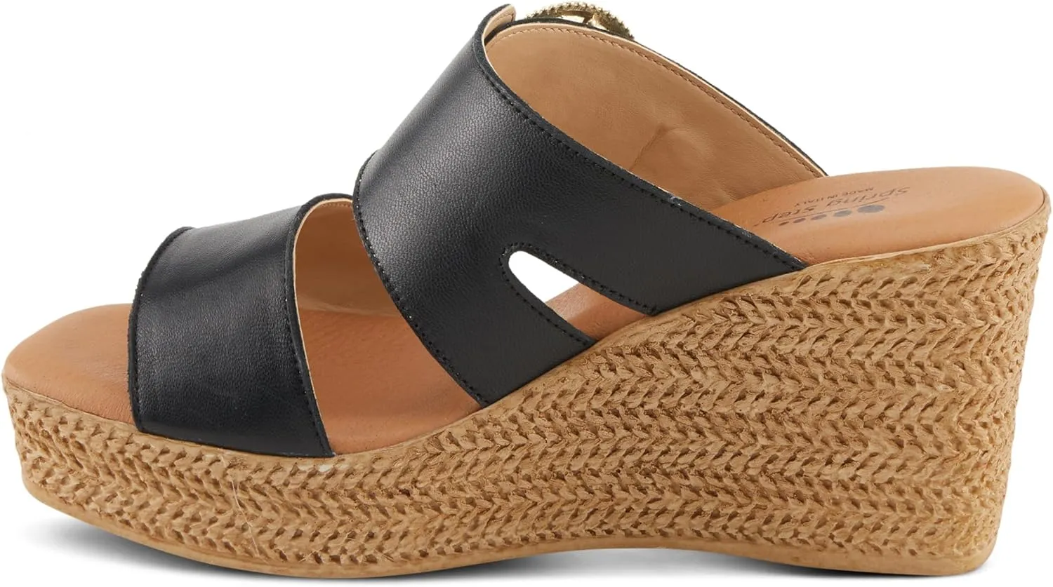 Spring Step MARES Women's Wedge Slip-On Sandals - Chic Buckle Detail, Dual Leather Straps, Comfortable Footbed, Platform for Added Height