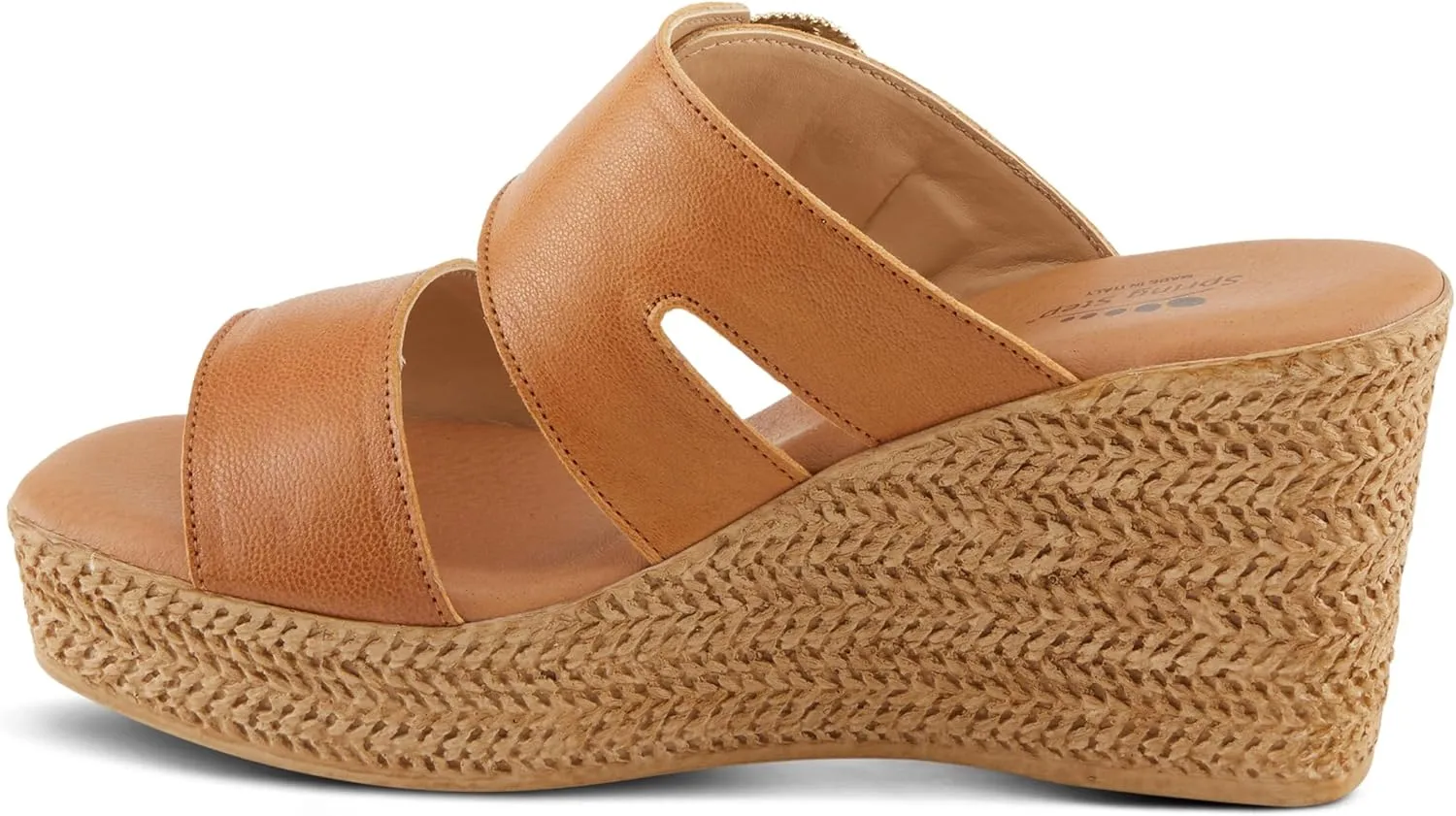 Spring Step MARES Women's Wedge Slip-On Sandals - Chic Buckle Detail, Dual Leather Straps, Comfortable Footbed, Platform for Added Height