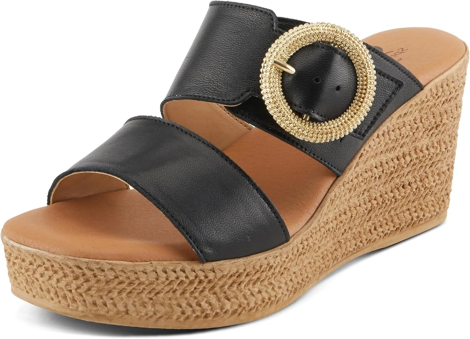 Spring Step MARES Women's Wedge Slip-On Sandals - Chic Buckle Detail, Dual Leather Straps, Comfortable Footbed, Platform for Added Height