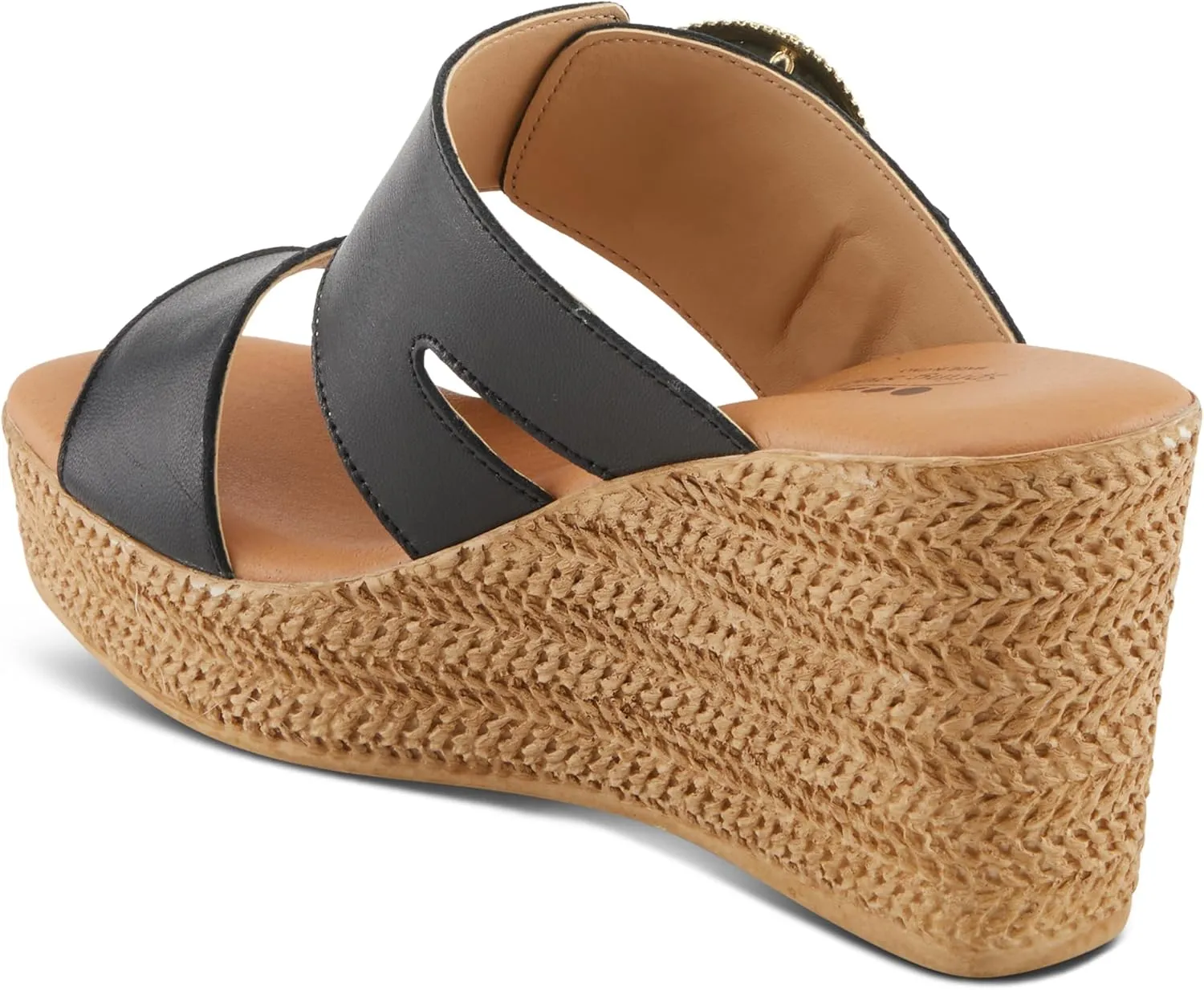Spring Step MARES Women's Wedge Slip-On Sandals - Chic Buckle Detail, Dual Leather Straps, Comfortable Footbed, Platform for Added Height
