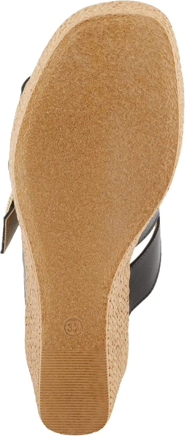 Spring Step MARES Women's Wedge Slip-On Sandals - Chic Buckle Detail, Dual Leather Straps, Comfortable Footbed, Platform for Added Height