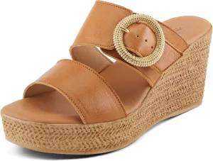Spring Step MARES Women's Wedge Slip-On Sandals - Chic Buckle Detail, Dual Leather Straps, Comfortable Footbed, Platform for Added Height