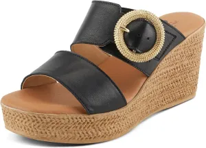 Spring Step MARES Women's Wedge Slip-On Sandals - Chic Buckle Detail, Dual Leather Straps, Comfortable Footbed, Platform for Added Height